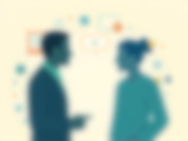 Illustration d\'une conversation professionnelle symbolisant la collaboration, section Discutons de votre projet